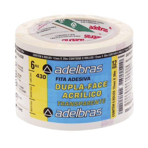 Cinta Adhesiva Doble Faz Transparente 430 Adelbras 12x30 Torre x6 rollos