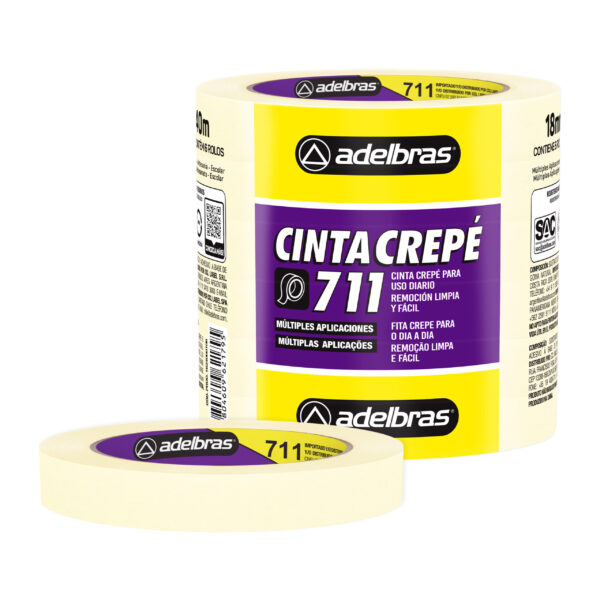 Cinta Adhesiva Crepe Blanca 711 Adelbras 18x40 Torre x 6 rollos - Imagen 2