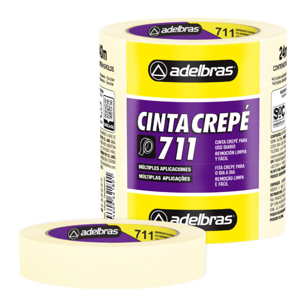 Cinta Adhesiva Crepe Blanca 711 Adelbras 24x40 Torre x 5 rollos - Imagen 2