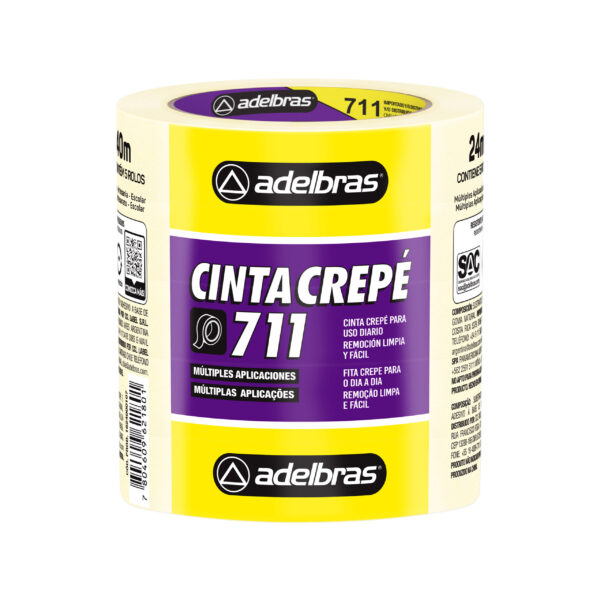 Cinta Adhesiva Crepe Blanca 711 Adelbras 24x40 Torre x 5 rollos