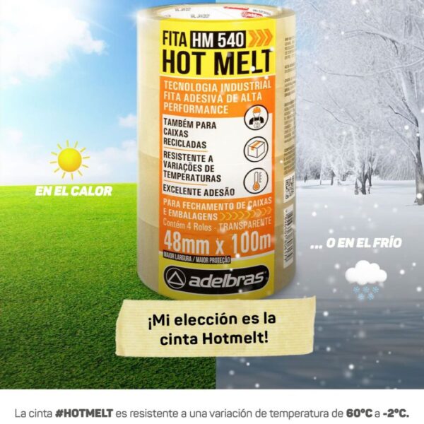 Cinta Adhesiva Hot Melt Transparente 540 Adelbras 48x100 Torre x4 rollos - Imagen 4