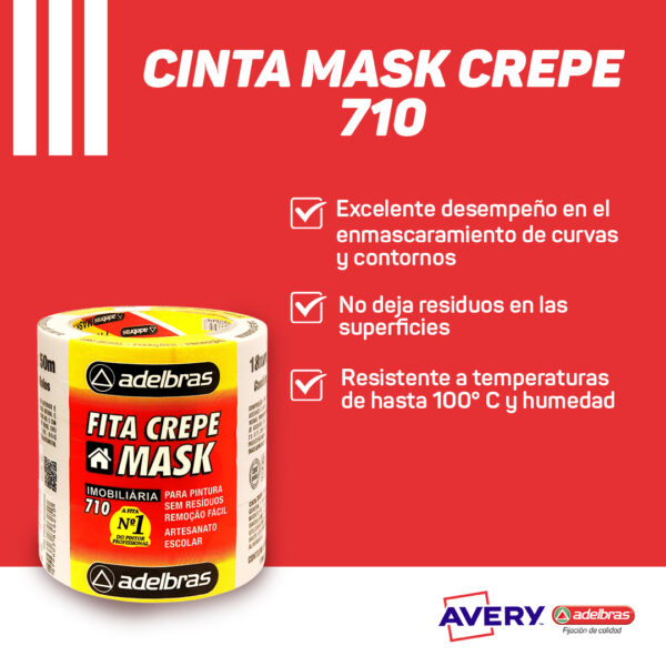 Cinta Adhesiva Crepe Blanca 710 Adelbras 48x50 Torre x2 rollos - Imagen 3