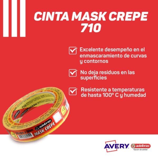 Cinta Adhesiva Crepe Blanca 710 Adelbras 18x50 Sleeve - Imagen 2