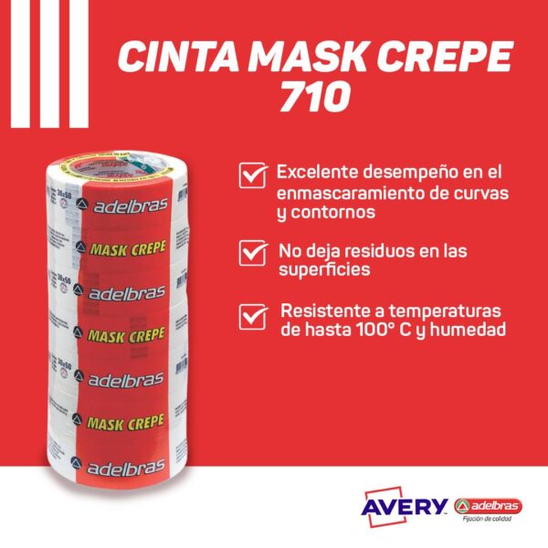 Cinta Adhesiva Crepe Blanca 710 Adelbras 36x50 Torre x7 rollos - Imagen 2