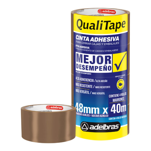 Cinta Adhesiva Qualitape Marrón 520 Adelbras 48x40 Torre x4 rollos - Imagen 2