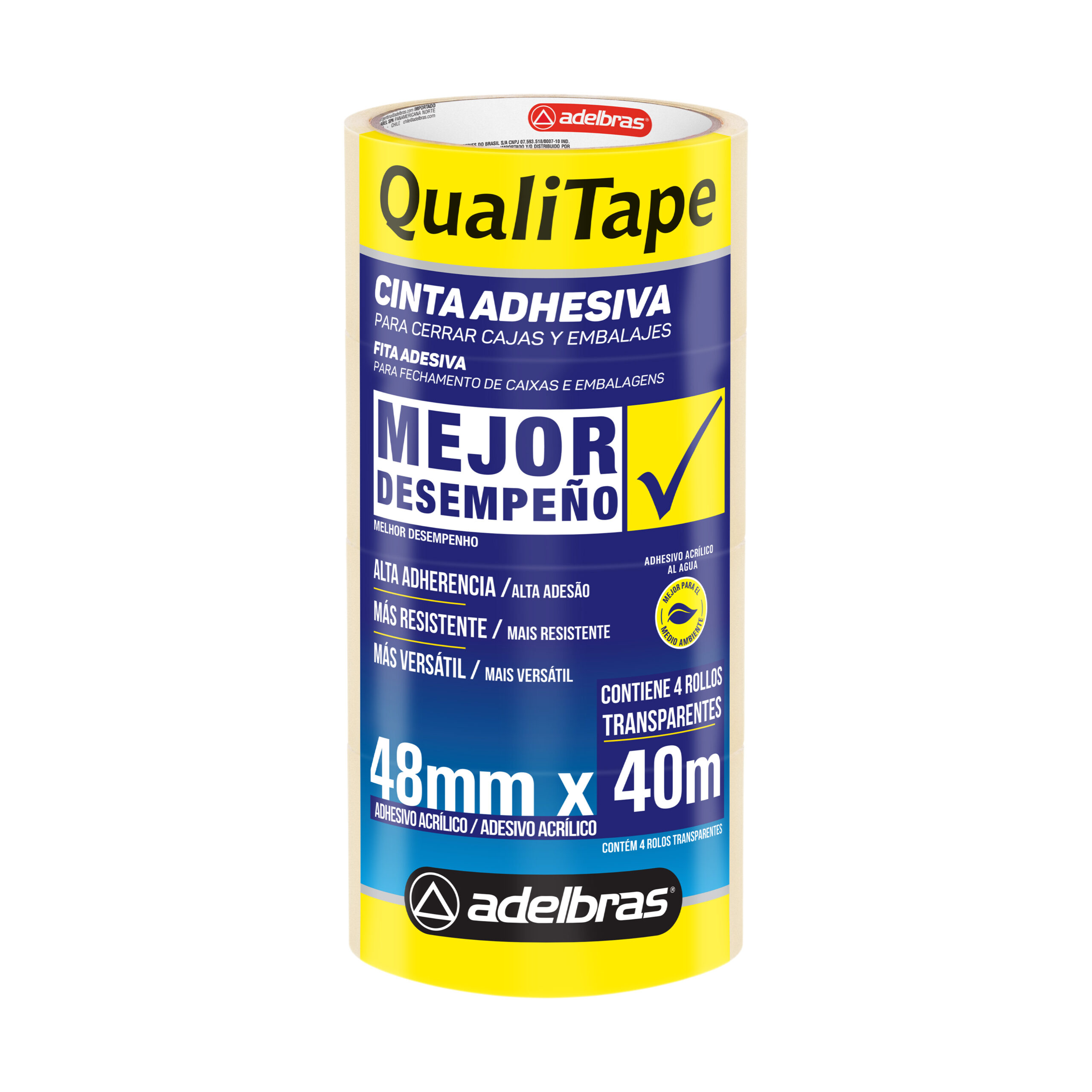 Cinta Adhesiva Qualitape Transparente 520 Adelbras 48x40 Torre x4 rollos
