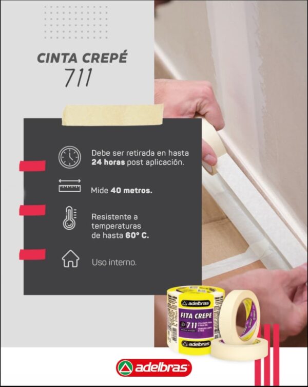 Cinta Adhesiva Crepe Blanca 711 Adelbras 48x40 Sleeve - Imagen 4