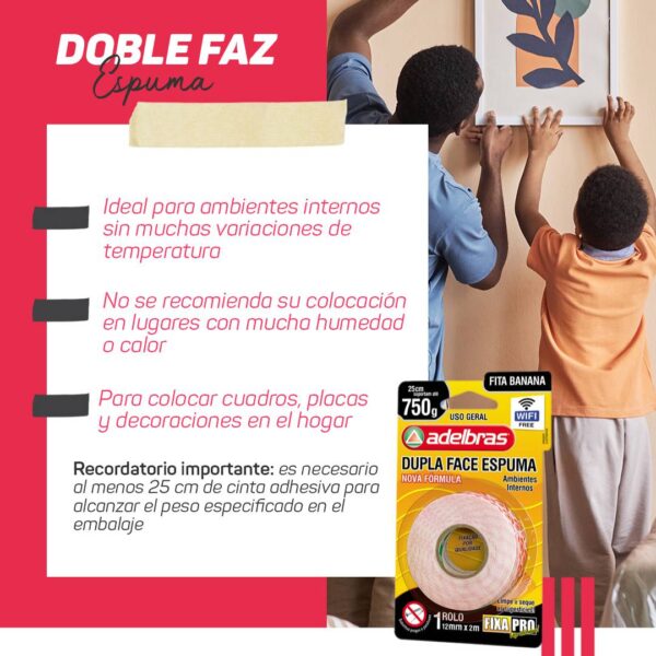 Cinta Adhesiva Doble Faz Espuma 941 Adelbras 19x2 Blister - Imagen 3
