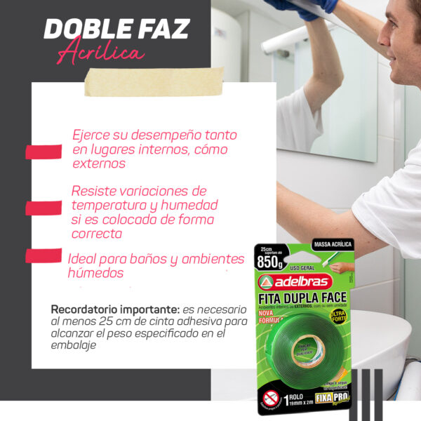 Cinta Adhesiva Doble Faz Acrílica 200 Adelbras 24x2 Blister - Imagen 4