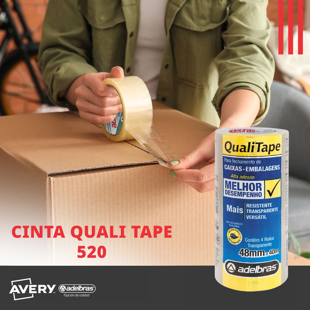 Cinta Adhesiva Qualitape Transparente 520 Adelbras 48x40 Torre x4 rollos - Imagen 3