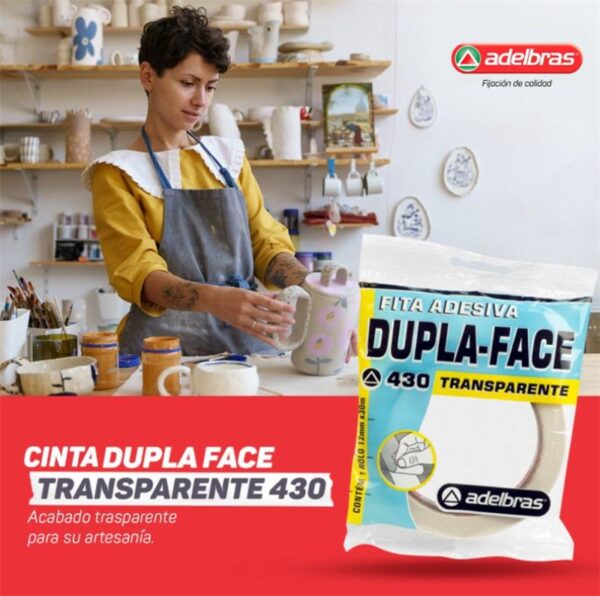 Cinta Adhesiva Doble Faz Transparente 430 Adelbras 12x30 Torre x6 rollos - Imagen 3
