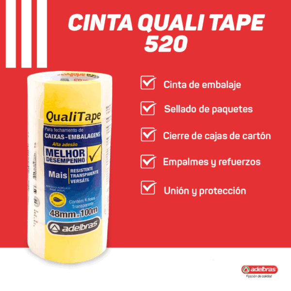 Cinta Adhesiva Qualitape Transprente 520 Adelbras 48x90 Sleeve - Imagen 3