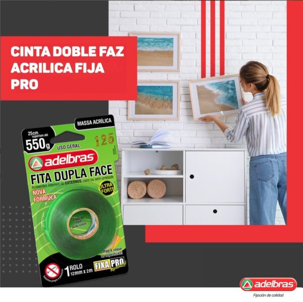 Cinta Adhesiva Doble Faz Acrílica 200 Adelbras 24x2 Blister - Imagen 5