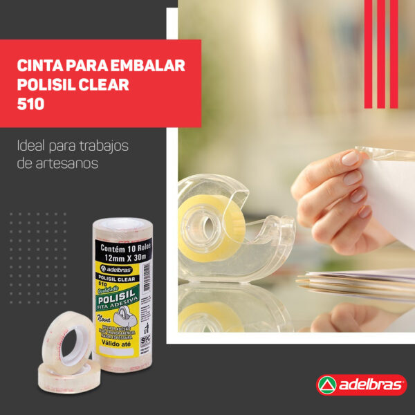 Cinta Adhesiva Polisil Transparente 510 Adelbras 12x50 Torre x10 rollos - Imagen 3