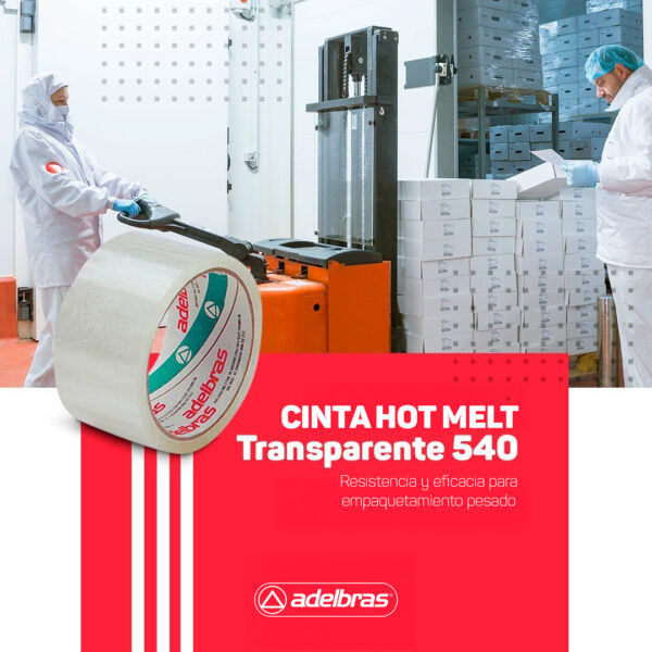 Cinta Adhesiva Hot Melt Transparente 540 Adelbras 48x100 Torre x4 rollos - Imagen 5