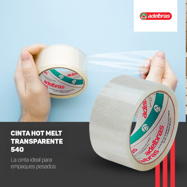 Cinta Adhesiva Hot Melt Transparente 540 Adelbras 48x100 Torre x4 rollos - Imagen 6