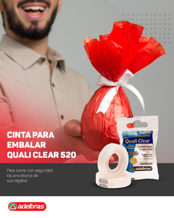 Cinta Adhesiva Qualitape Transparente 520 Adelbras 12x30 Flow Pack - Imagen 2