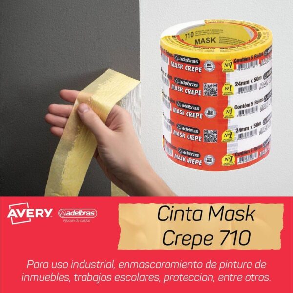 Cinta Adhesiva Crepe Blanca 710 Adelbras 18x50 Sleeve - Imagen 4